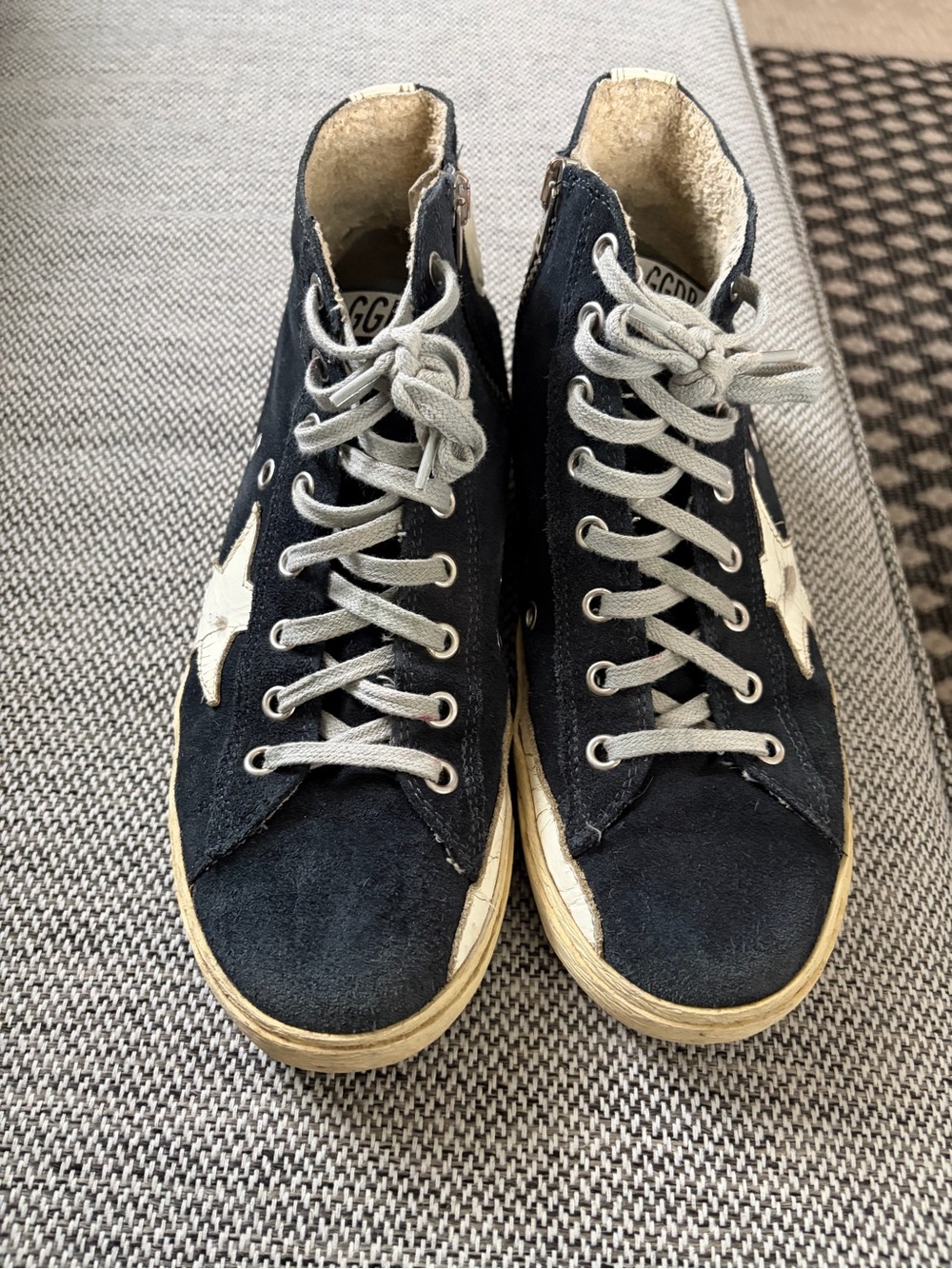 Golden Goose Francy Black and White High-Top Sneakers with zipper, Cream Soles
